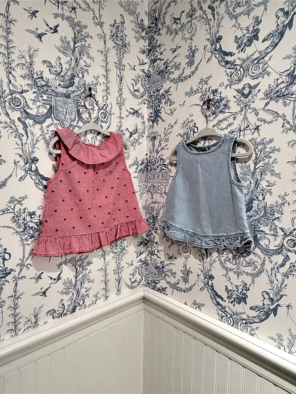 ZARA Girls Tops Size 4T Red Pink collar gingham stripe & denim nwot